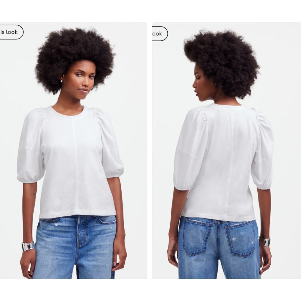 Madewell Puff Sleeve Tee in White Chic Girly Feminine NT331 Size Medium